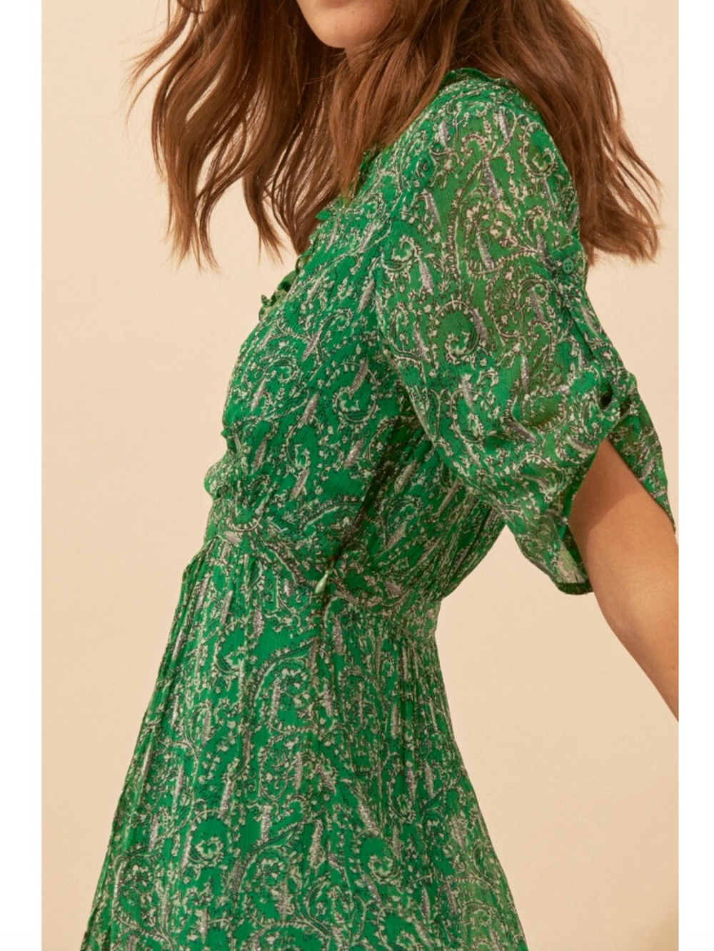 BA&SH THE CLEM DRESS GREEN & METALLIC - S